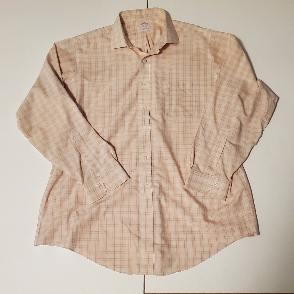 Brooks Brothers Traditional Fit Non Iron Orange Plaid Checkered Shirt 17 / 35